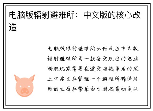 电脑版辐射避难所：中文版的核心改造